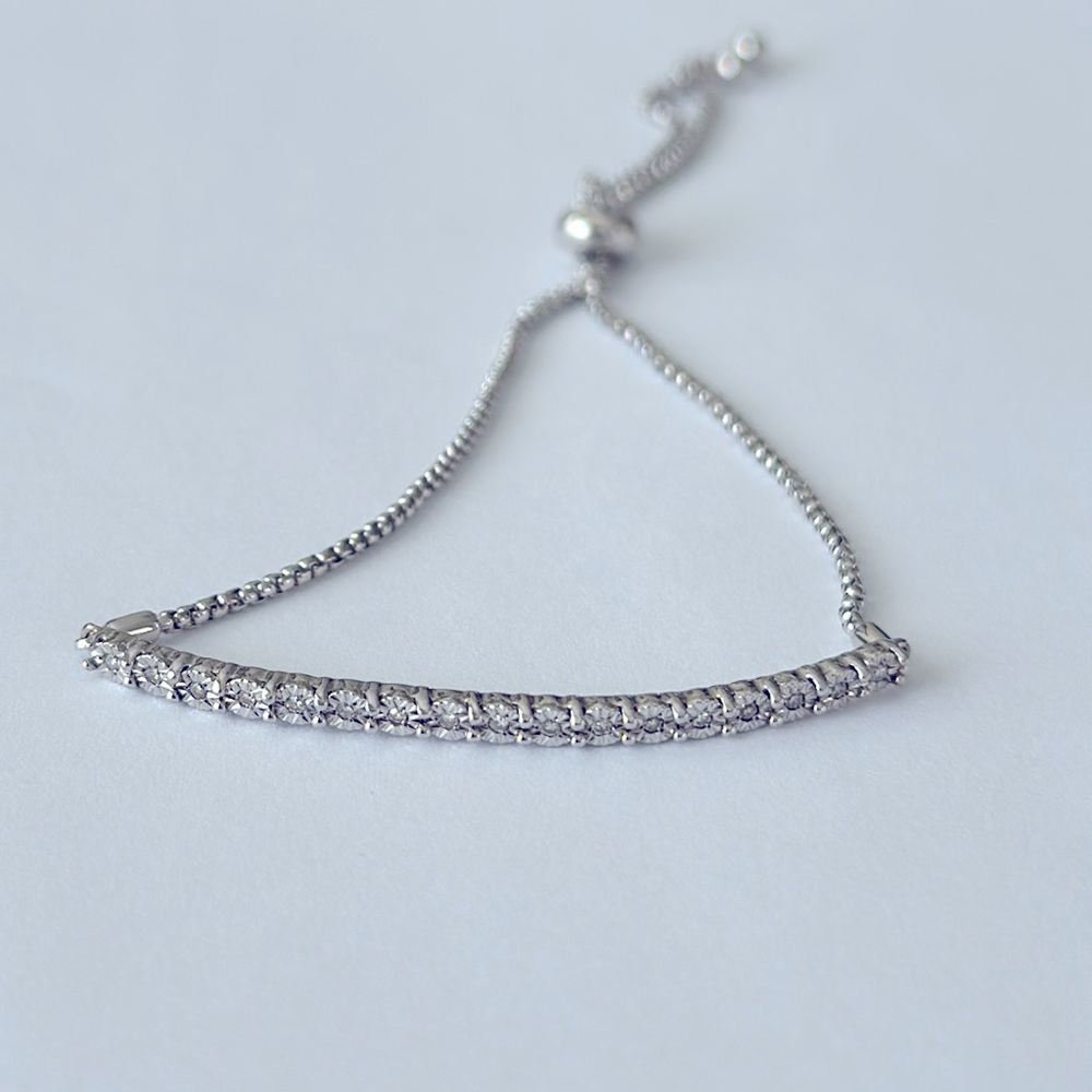 Macys Sterling Silver and Diamond and Bolo Bracelet